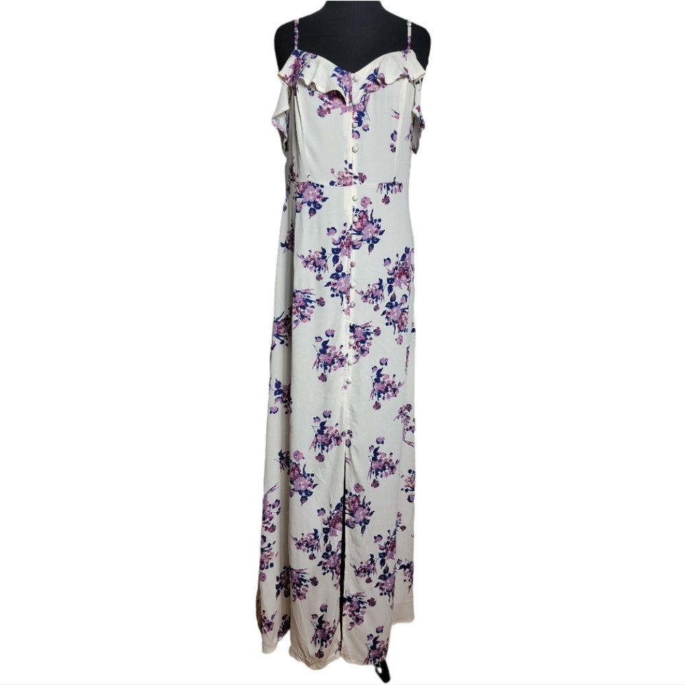 lXhilaration floral maxi dress ruffle cold shoulder boho summer women's size L